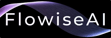Das Bild zeigt den Schriftzug "FlowiseAI" auf einem dunklen Hintergrund, umgeben von grafischen Wellenlinien in Lila- und Blautönen. Es vermittelt ein modernes und technisches Thema, das auf künstliche Intelligenz hinweist.